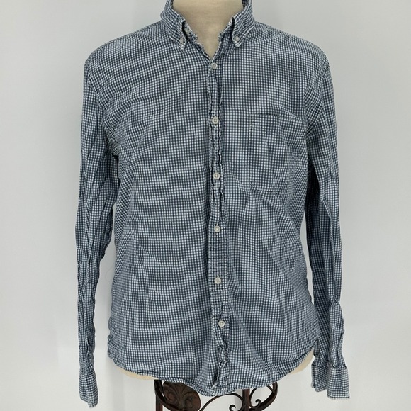 Faherty Brand Other - Faherty Distressed Mens Indigo Dyed Gingham Checked Button Down‎ Shirt Size XL